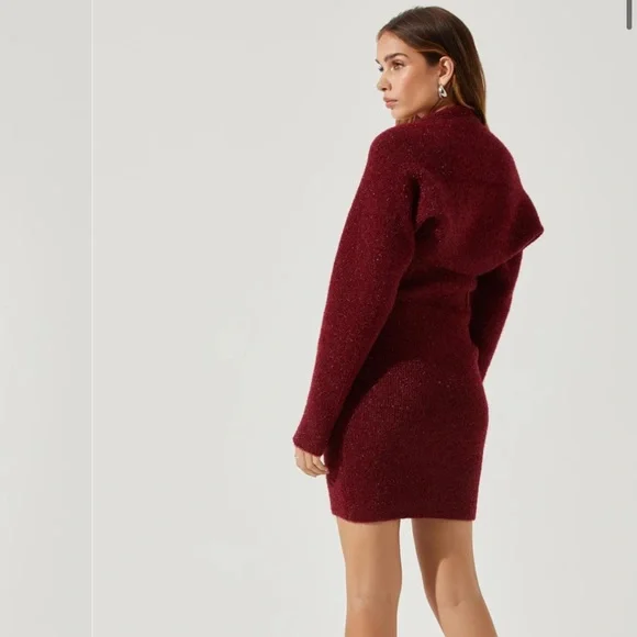 💃🏽🆕 NWT ASTR the Label TAMARA SHRUG AND MINI SWEATER DRESS - Wine - Size M - Picture 2 of 13